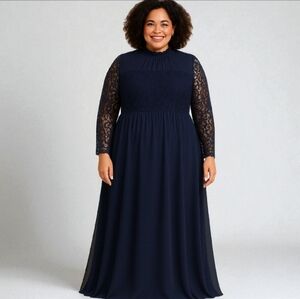 A.S.A  Elegant Navy Blue Lace Detail Maxi Gown/Dress Size 3X